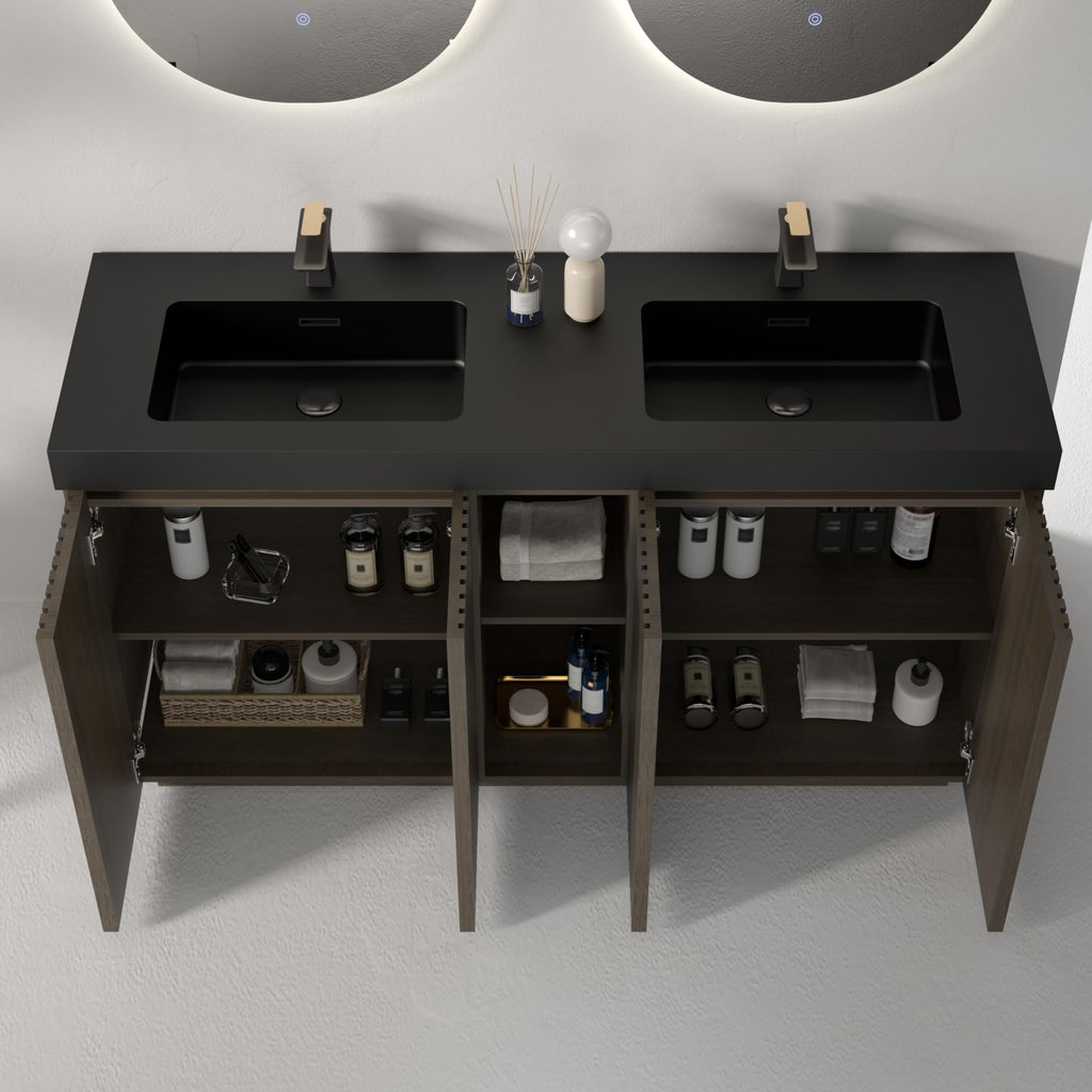 36â Modern Bathroom Vanity with Black Sink, Smoked Brown