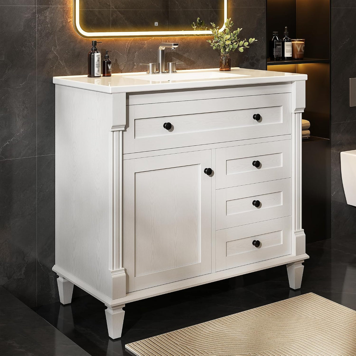 LIKIMIO 36 Inch Bathroom Vanity with Sink, Adjustable Solid Wood Legs
