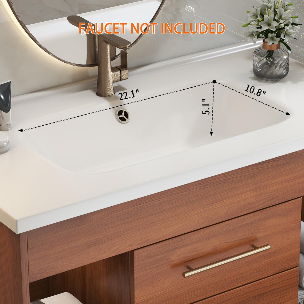 Glintee 40" Floating Bathroom Vanity & Sintered Stone Top, Black