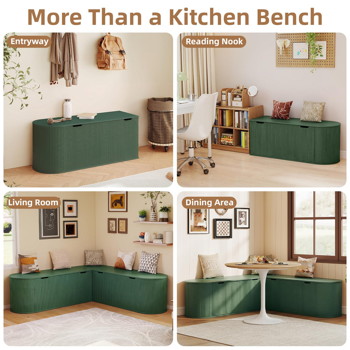 RARZOE 43.3" Fluted Storage Chest, Oval Storage Bench with 4 Wheels,(Green)