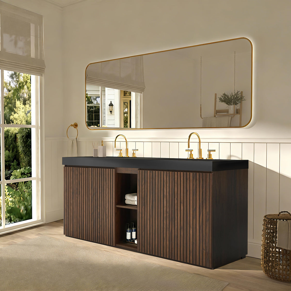 36â Modern Bathroom Vanity with Black Sink, Smoked Brown