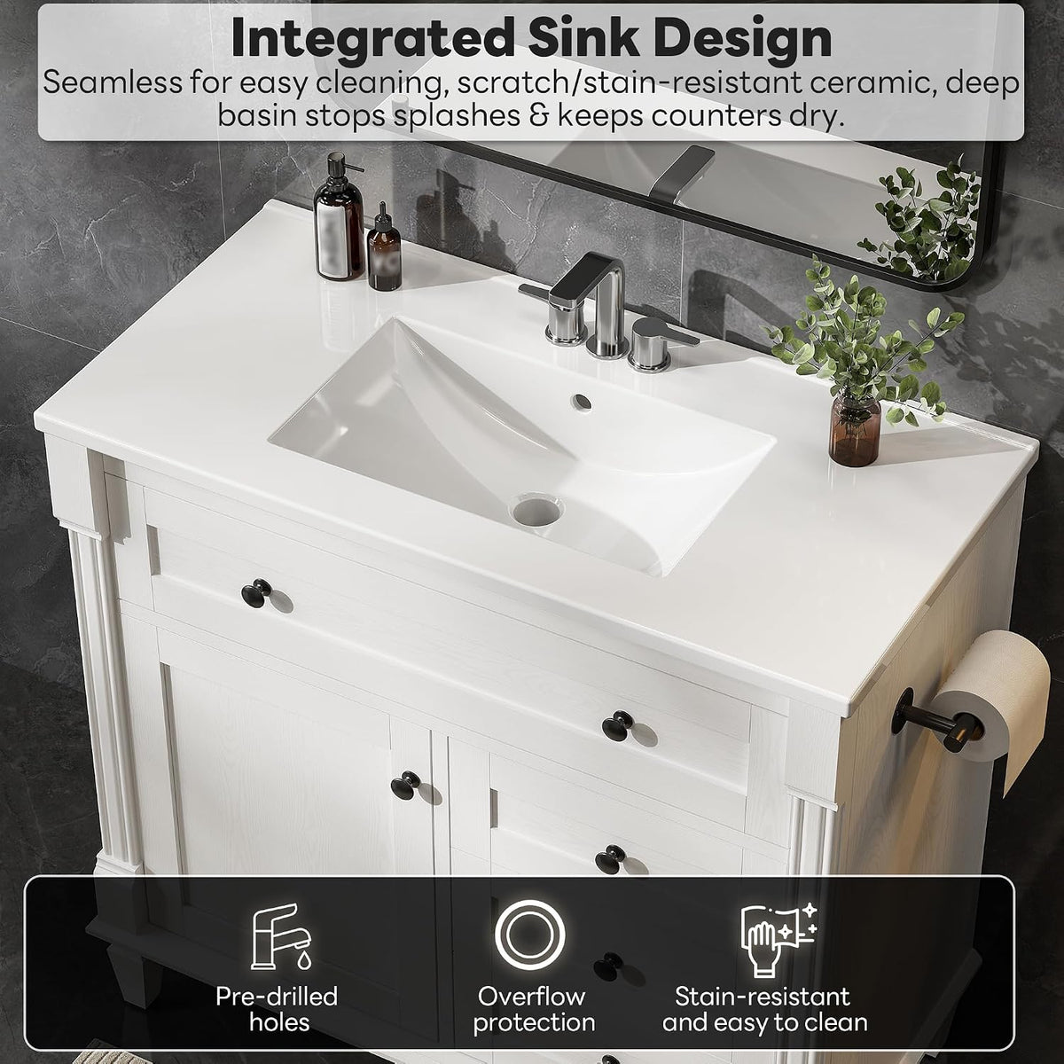 LIKIMIO 36 Inch Bathroom Vanity with Sink, Adjustable Solid Wood Legs