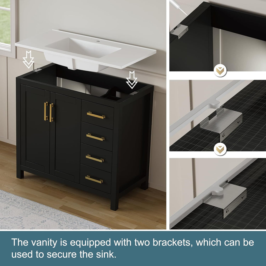 36 Inch Modern Bathroom Vanity with Sink, Black