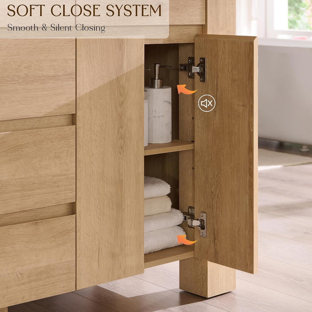 T4TREAM 47.6 Inch Modern Bathroom Vanity with Double Sink, Natural Oak