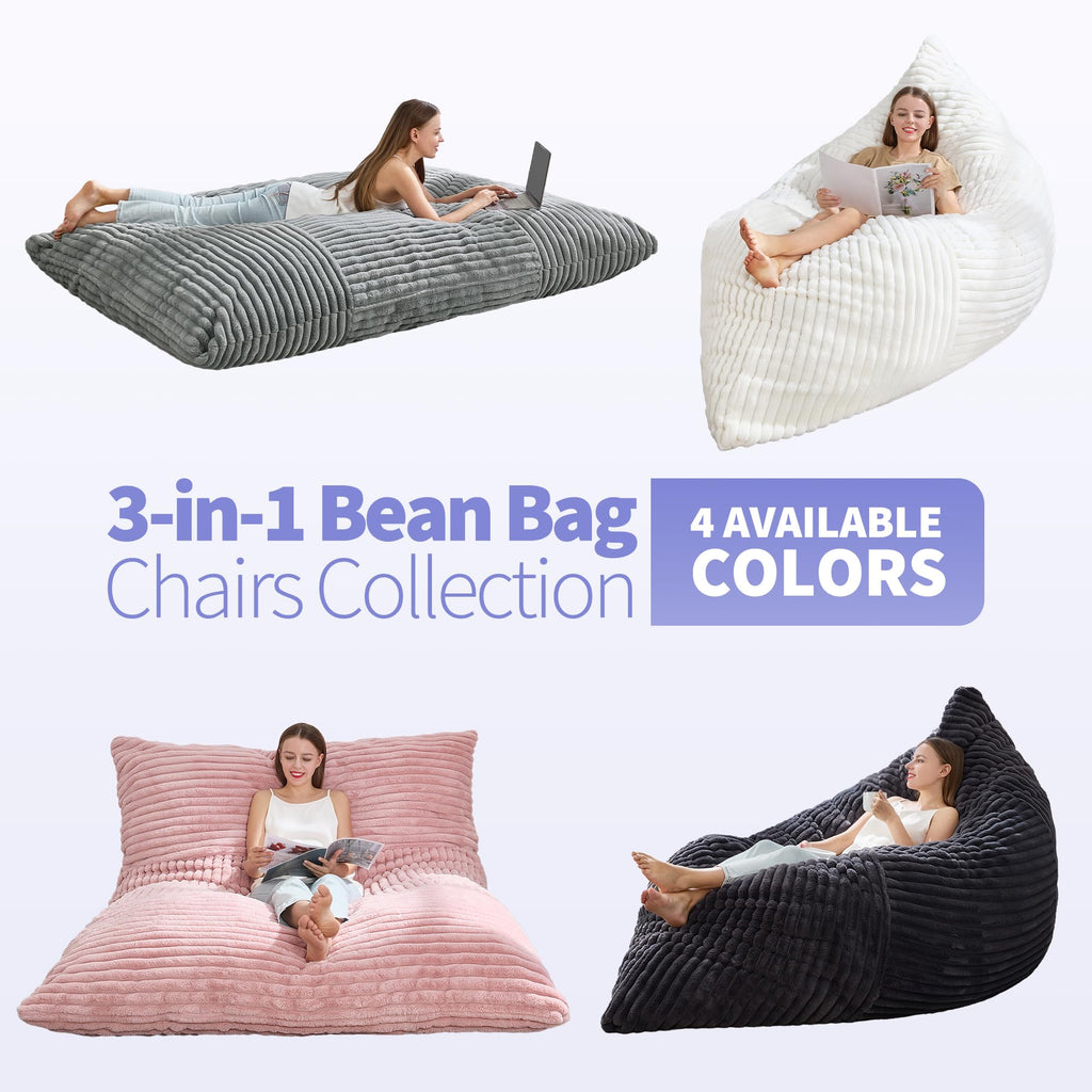 Hobestluk Adult Bean Bag Chair 3 in 1 Convertible Large Bean Bag Sofa