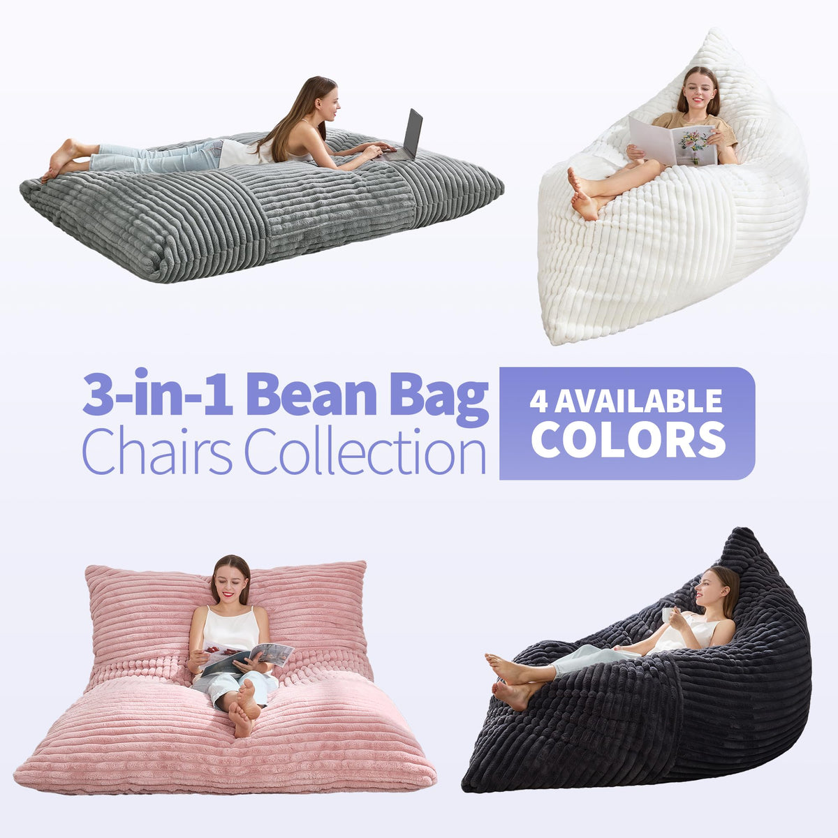 Hobestluk Adult Bean Bag Chair 3 in 1 Convertible Large Bean Bag Sofa