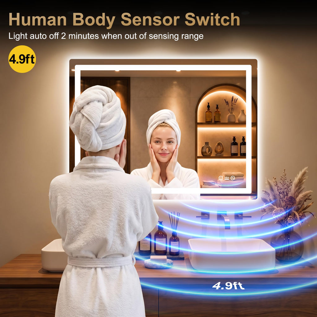 LED Bathroom Vanity Mirror with Lights, 30"x50", Motion Sensor Auto On/Off