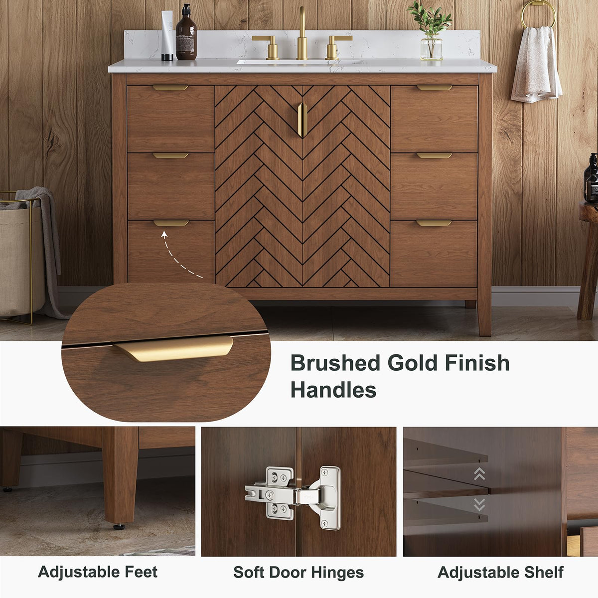 42 Inch Bathroom Vanity with Sink, Pre Assembled, White