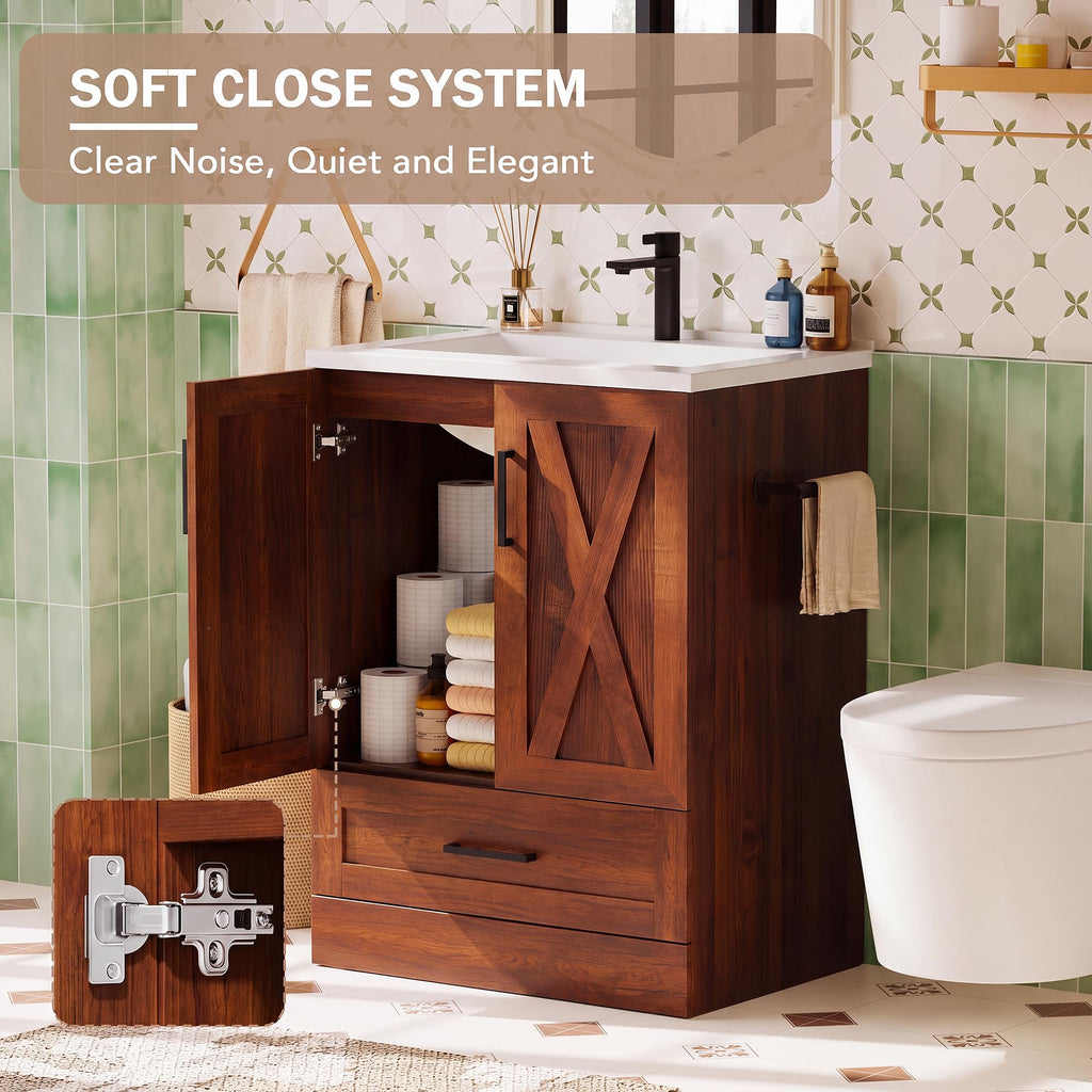 JUMMICO 24" Bathroom Vanity with Sink, Bathroom Storage Cabinet, White