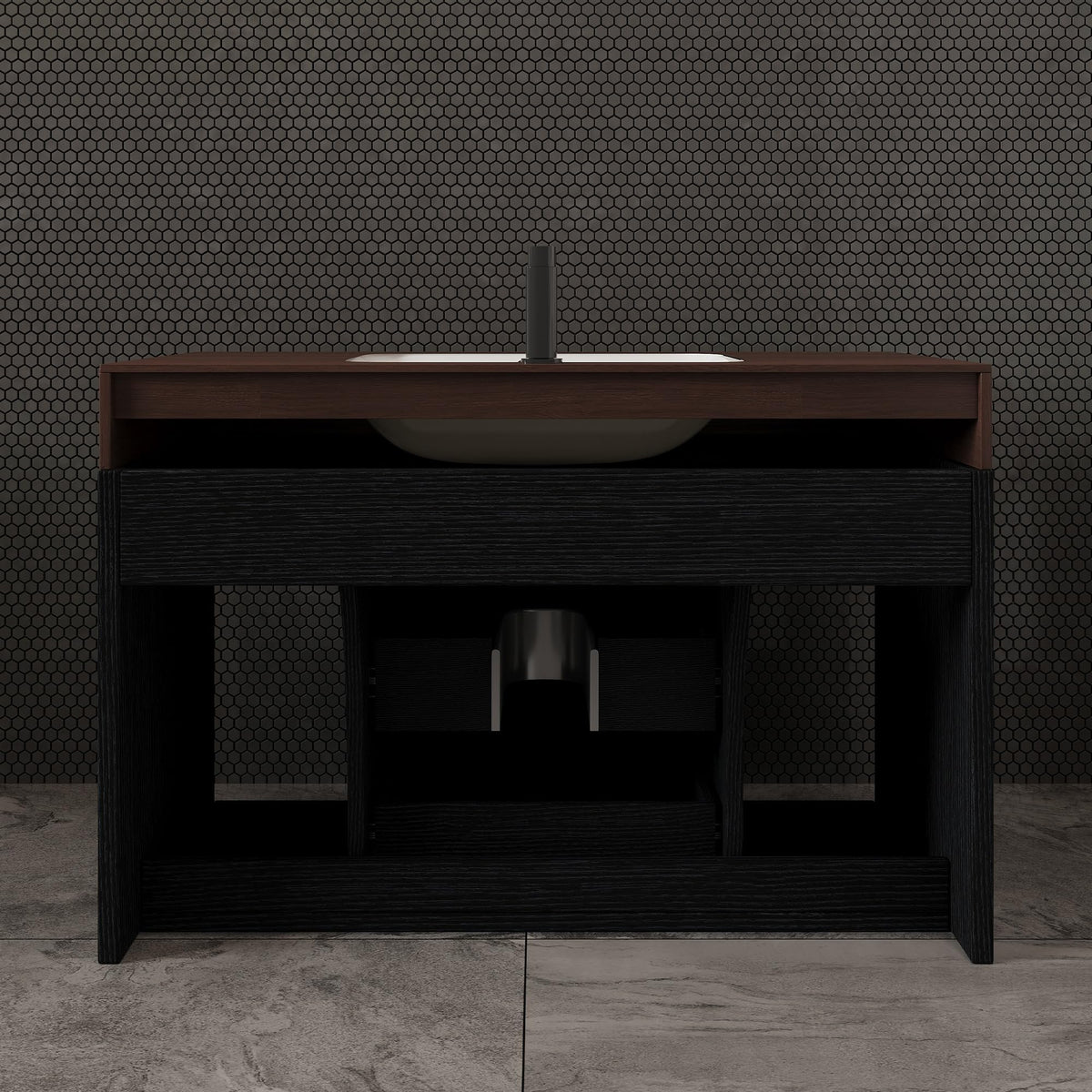 Glintee 40" Floating Bathroom Vanity & Sintered Stone Top, Black
