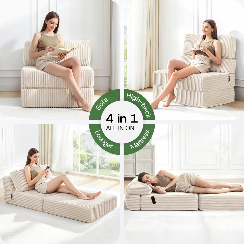 Folding Sofa Bed Convertible 4 in 1 Sleeper Chair Gray Single