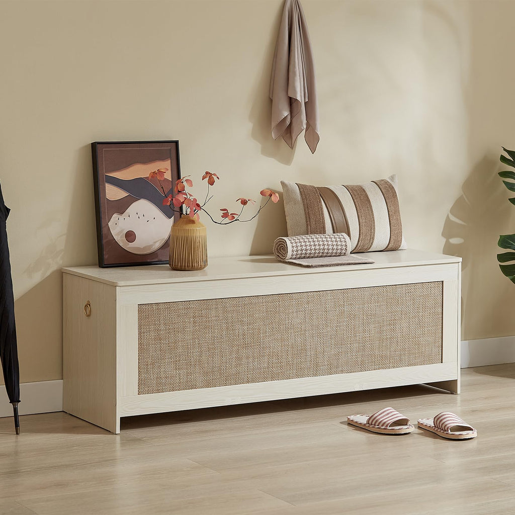 51.2" Storage Chest Extra Large, Rattan Storage Bench,(Cherry Brown
