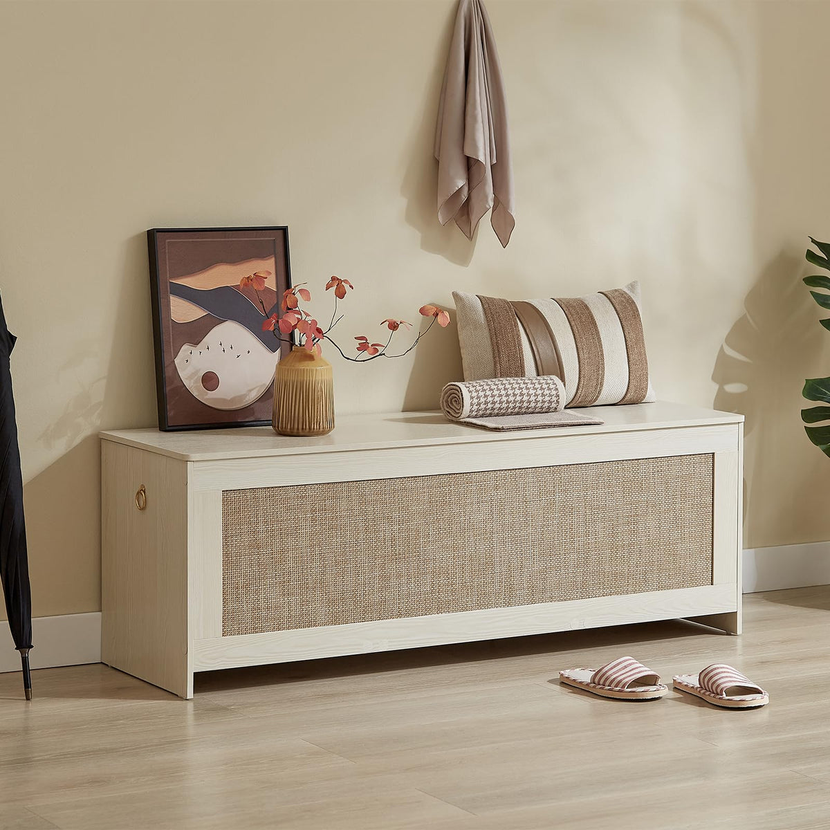 51.2" Storage Chest Extra Large, Rattan Storage Bench,(Cherry Brown