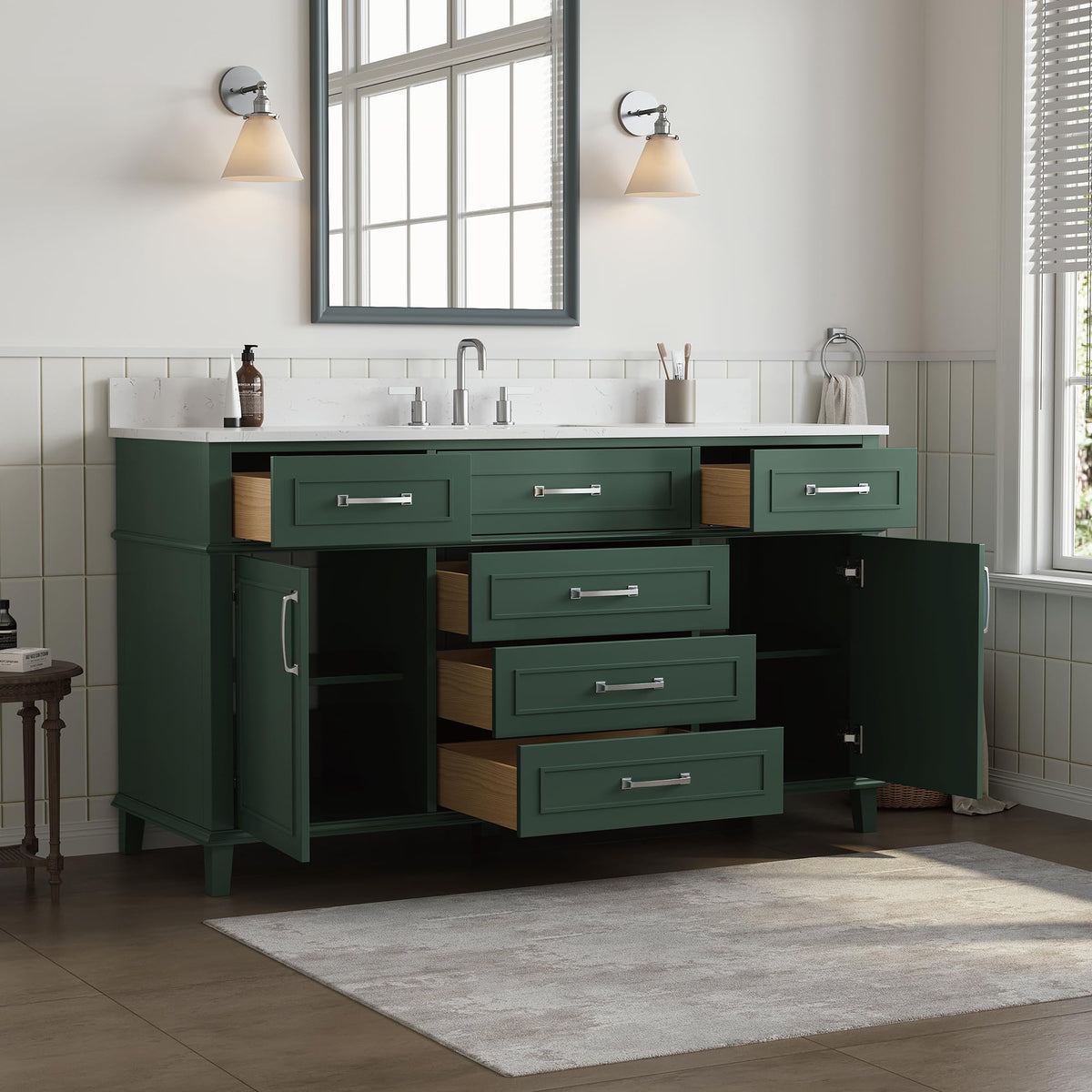 42 Inch Bathroom Vanity with Sink, Pre Assembled, White