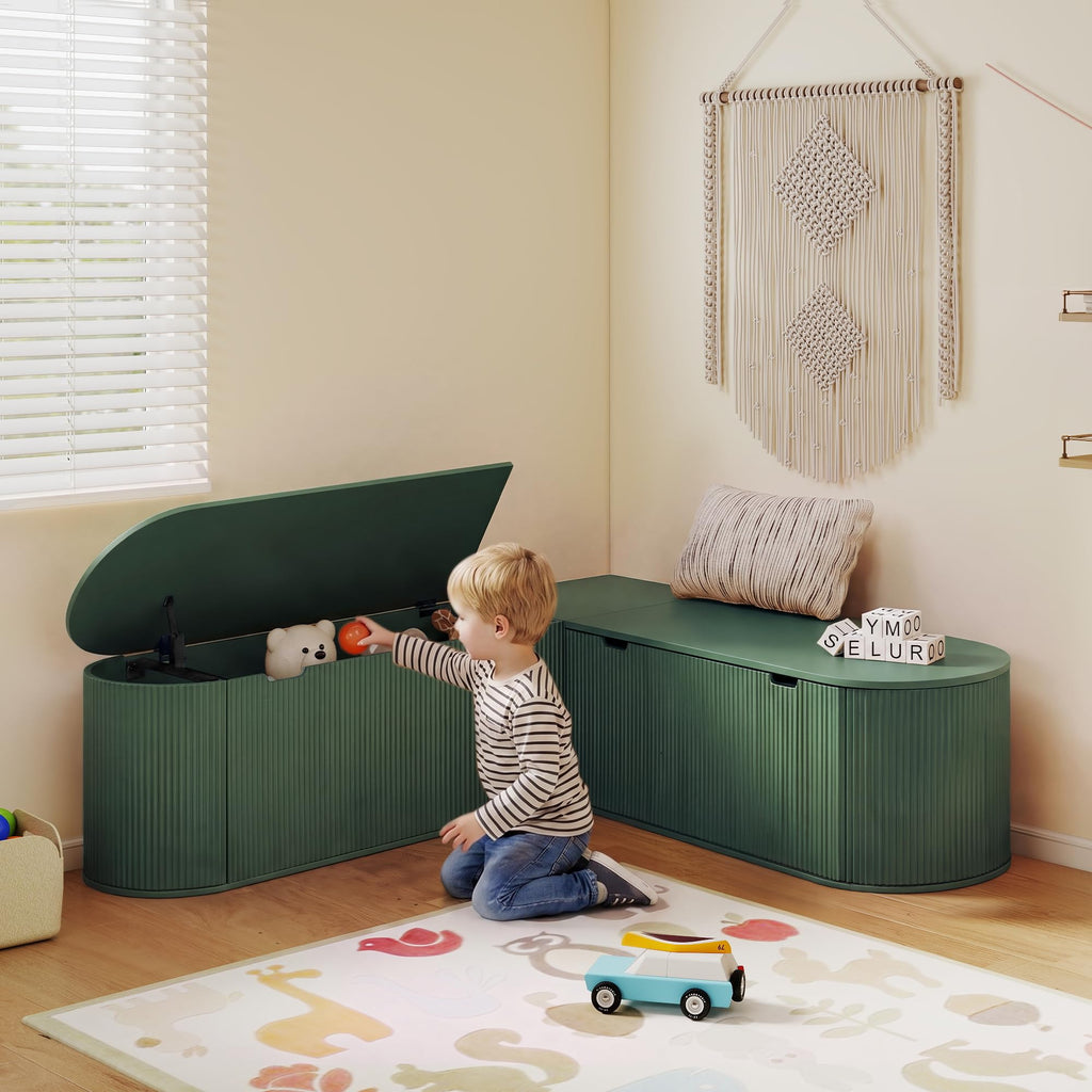 RARZOE 43.3" Fluted Storage Chest, Oval Storage Bench with 4 Wheels,(Green)