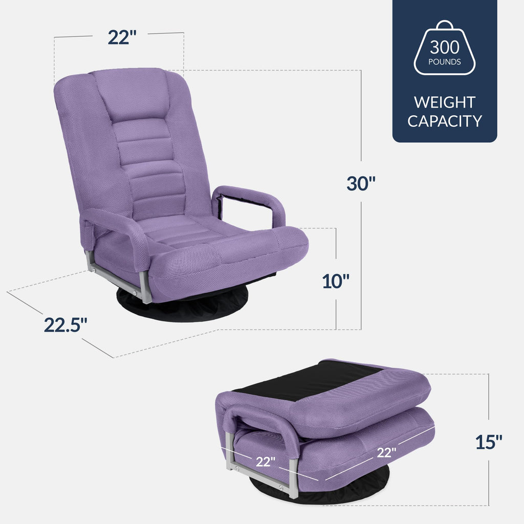 Best Choice Products Swivel Gaming Chair 360 Degree Multipurpose Floor Chair Rocker for TV, Reading, Playing Video Games w/Lumbar Support, Armrest Handles, Adjustable Foldable Backrest - Black/Black