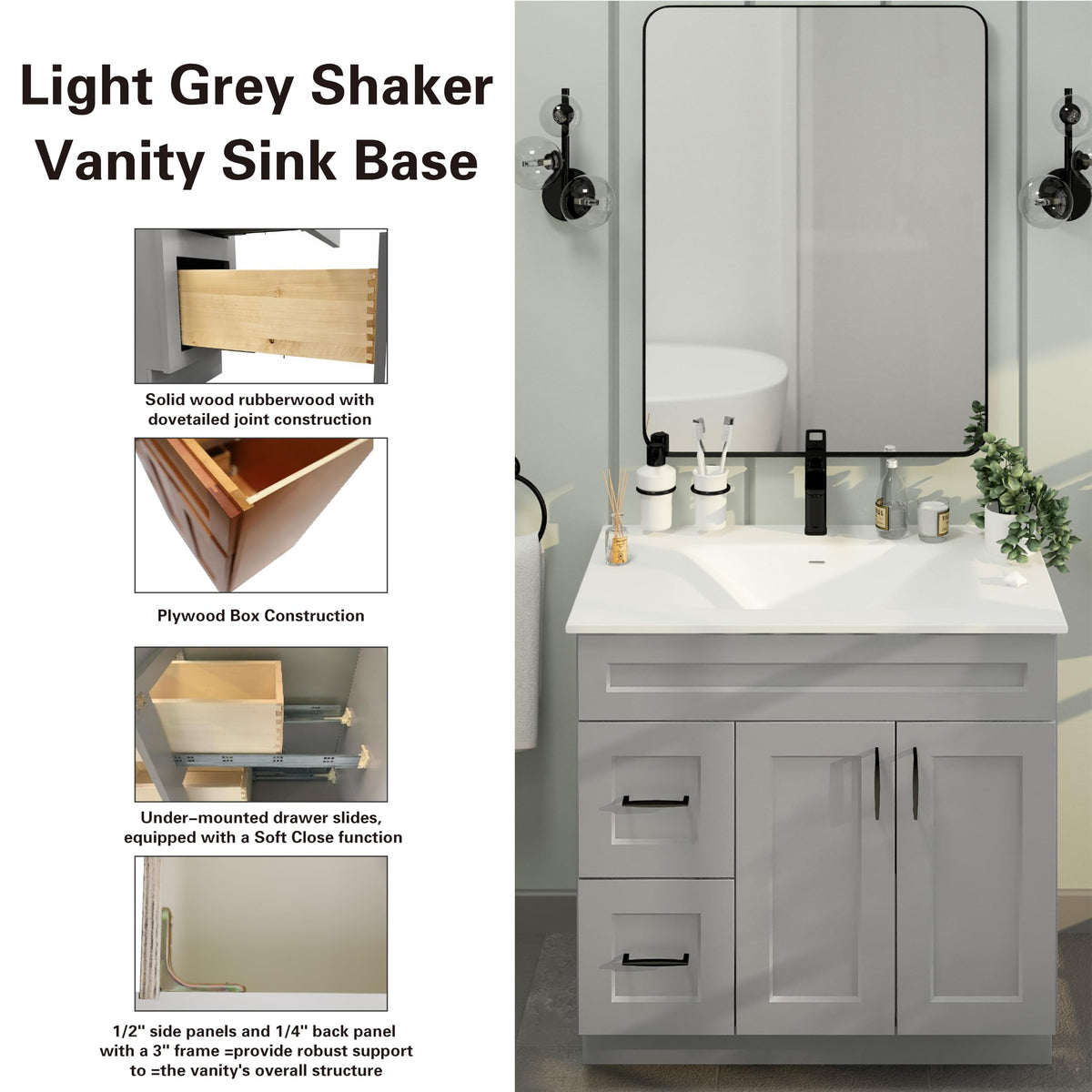 36" Maple Walnut Bathroom Vanity Base â Ready-to-Assemble Sink Cabinet with Drawers, Shaker Style Storage, Base Only, No Top or Sink
