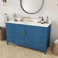 60" Bathroom Vanity Single Sink with 3 Hole, Sink Bathroom Vanity with Solid Wood Frame Storage,Soft Close Double Doors & 9 Sliding Drawers, with Gold Accents