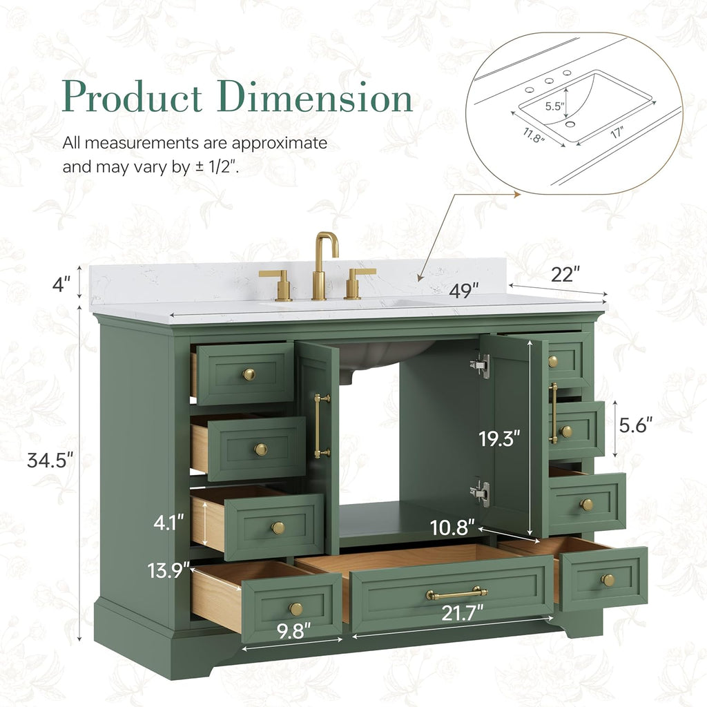48 Inch Bathroom Vanity with Sink, Fully Assembled, Green