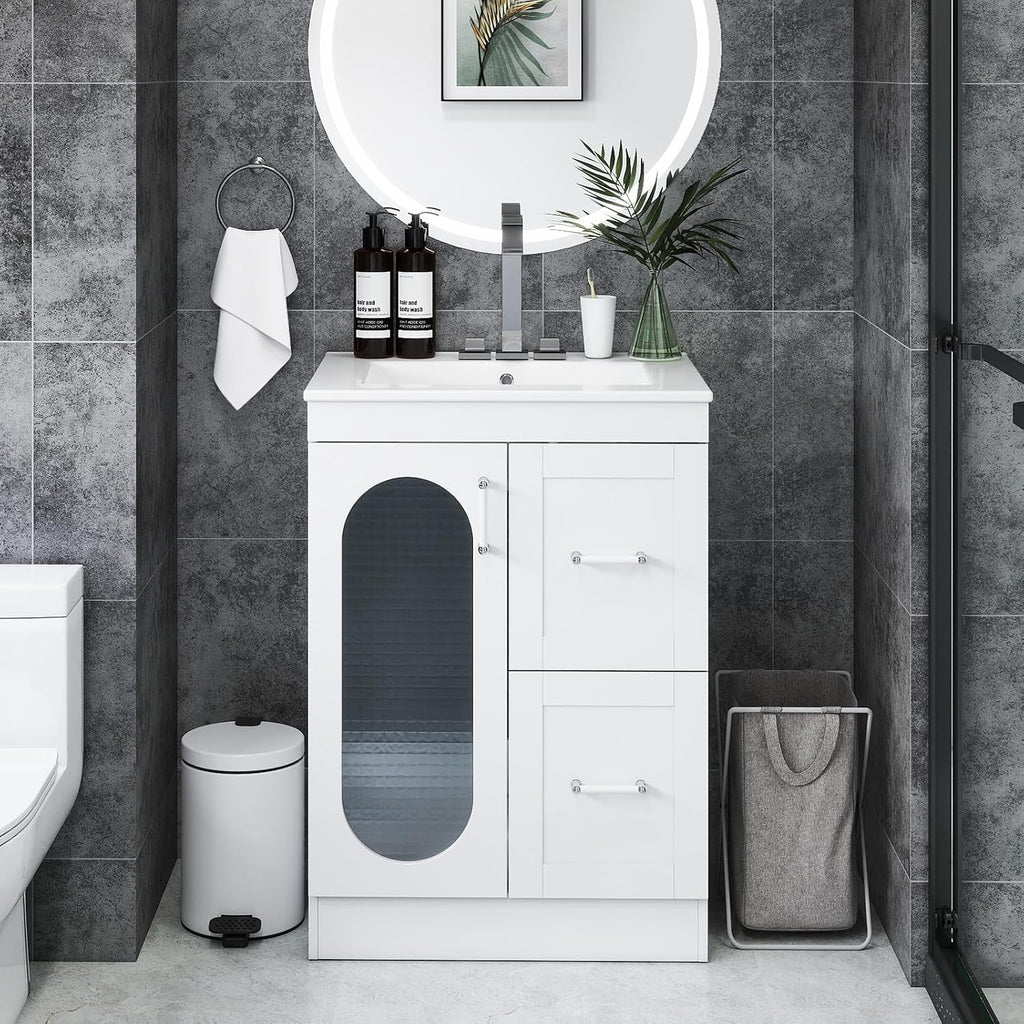 DUMOS 24" Modern Bathroom Vanity with Durable Ceramic Basin