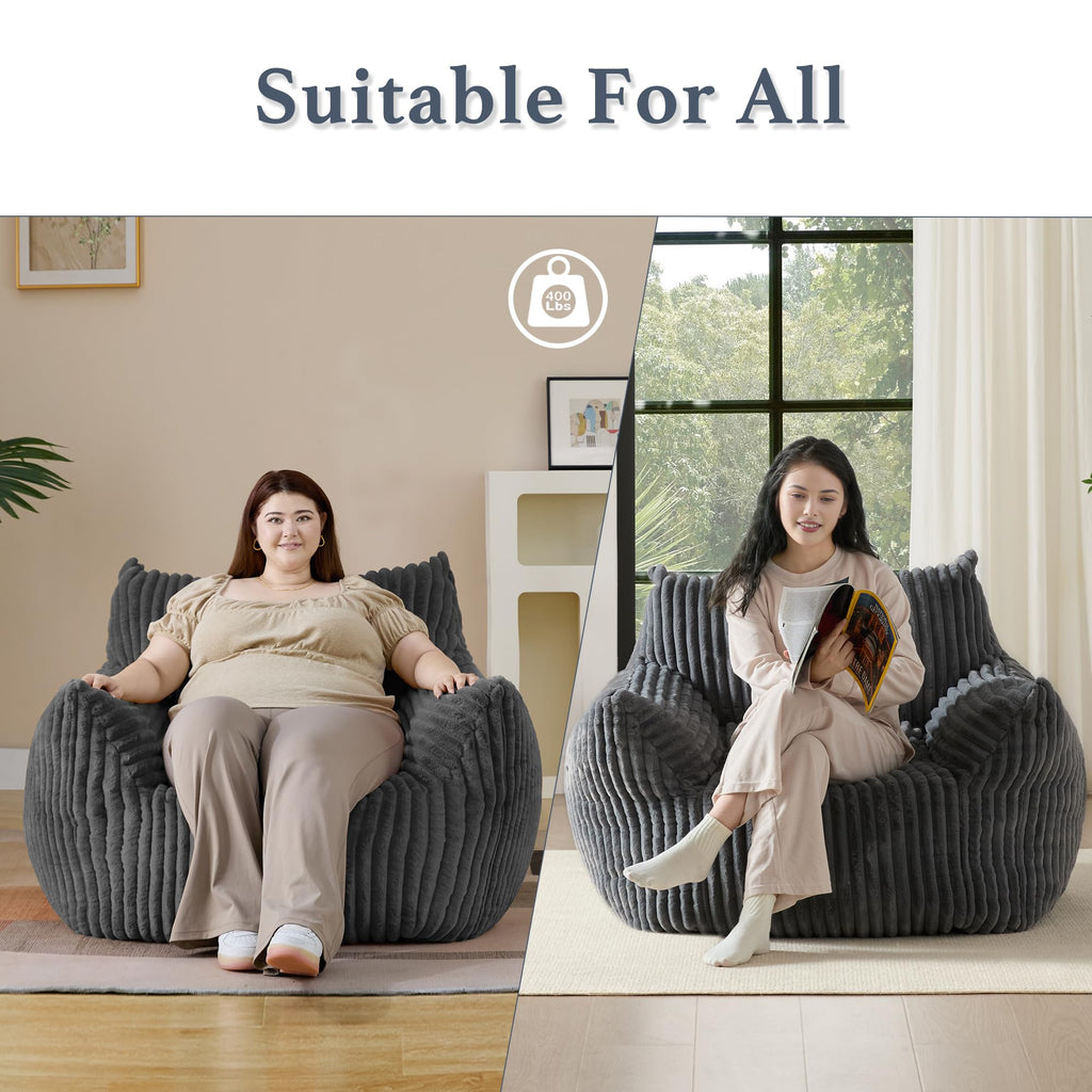 3-in-1 Giant Bean Bag Chair for Adults & Kids, Convertible Floor Sofa to Mattress, Memory Foam Beanbag Chair with Washable Cover, Multi Functional Lounge Couch for Bedroom, Living Room (Dark Grey)