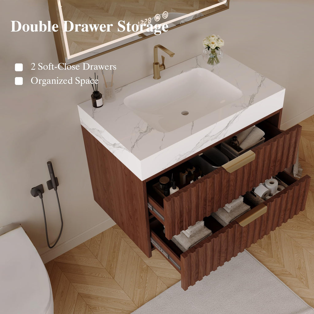 36 Inch Bathroom Vanity with Sink, Black Floating Wall Mounted Vanity