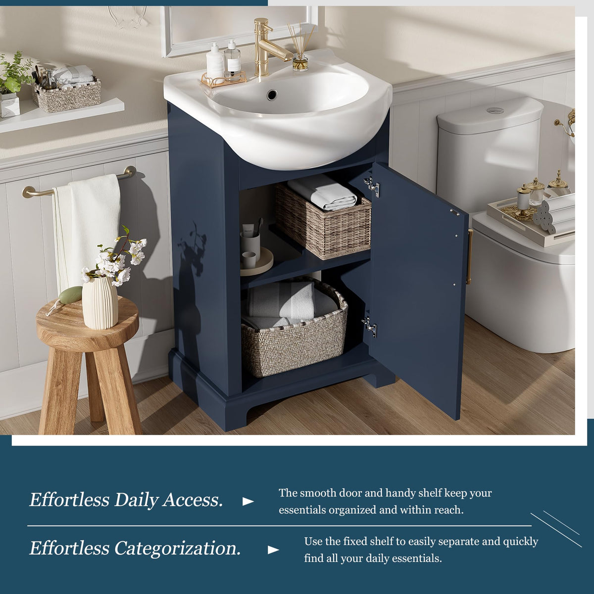 YOPTO 20" Bathroom Vanity with Ceramic Sink, French Style, Black
