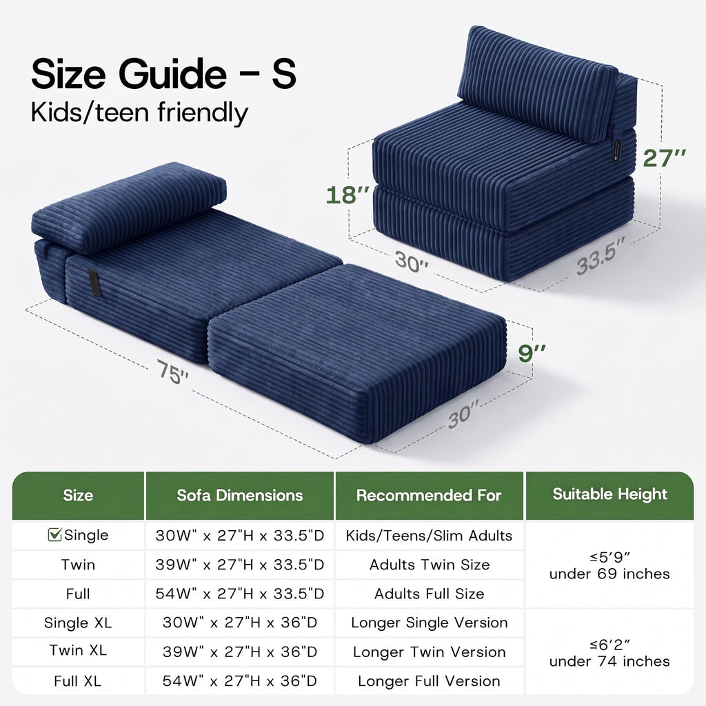 Folding Sofa Bed Convertible 4 in 1 Sleeper Chair Gray Single