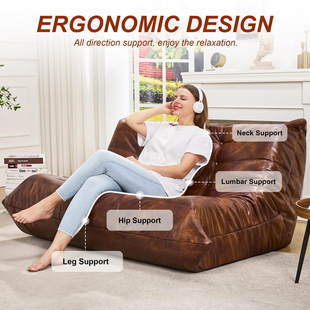 Hobestluk Bean Bag Chair Adult Leather Togo Chair Memory Foam Living Room