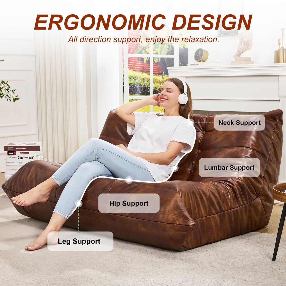 Hobestluk Bean Bag Chair Adult Leather Togo Chair Memory Foam Living Room
