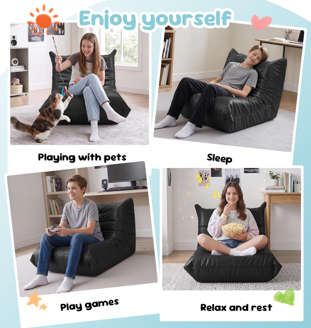 Hobestluk Bean Bag Chair Adult Leather Togo Chair Memory Foam Living Room