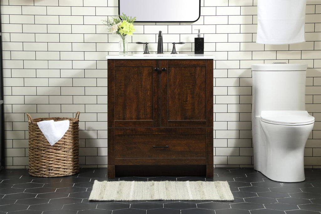 18" Pre-Assembled Bathroom Vanity with Sink, Engineered Wood, Ivory White Engineered Marble Countertop Included, Single Oval Porcelain Sink, 1 Soft-Close Drawers, Expresso