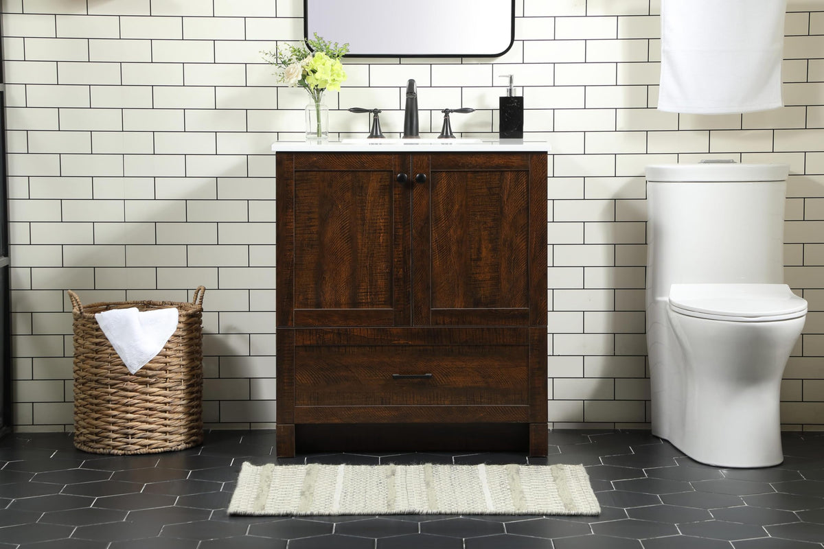 18" Pre-Assembled Bathroom Vanity with Sink, Engineered Wood, Ivory White Engineered Marble Countertop Included, Single Oval Porcelain Sink, 1 Soft-Close Drawers, Expresso