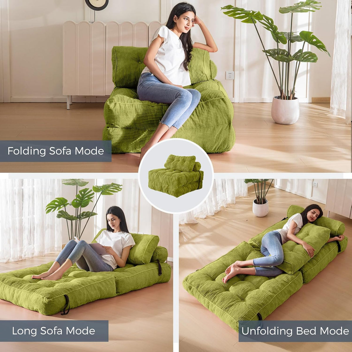 MAXYOYO Folding Sofa Bed, Convertible Chair Bed with Pillow