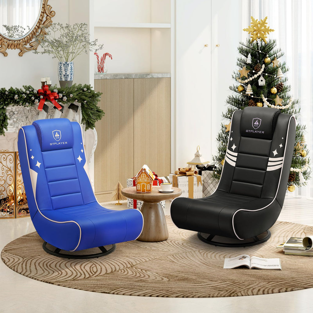 GTPLAYER Floor Gaming Chair Foldable Swivel Floor Chairs for Kids Boys Comfy Video Game Seat with 360Â° Multipurpose for Gamers, Bedroom or Game Room(Black-Blue)