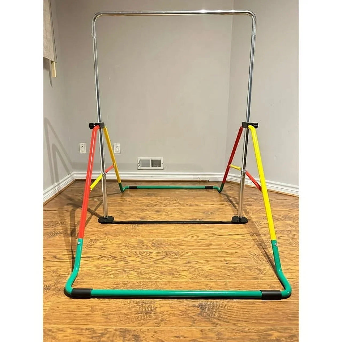 Kids' Adjustable Gymnastics Bar - Home Training Playground Equipment, Red/Yellow, Folding & Expandable