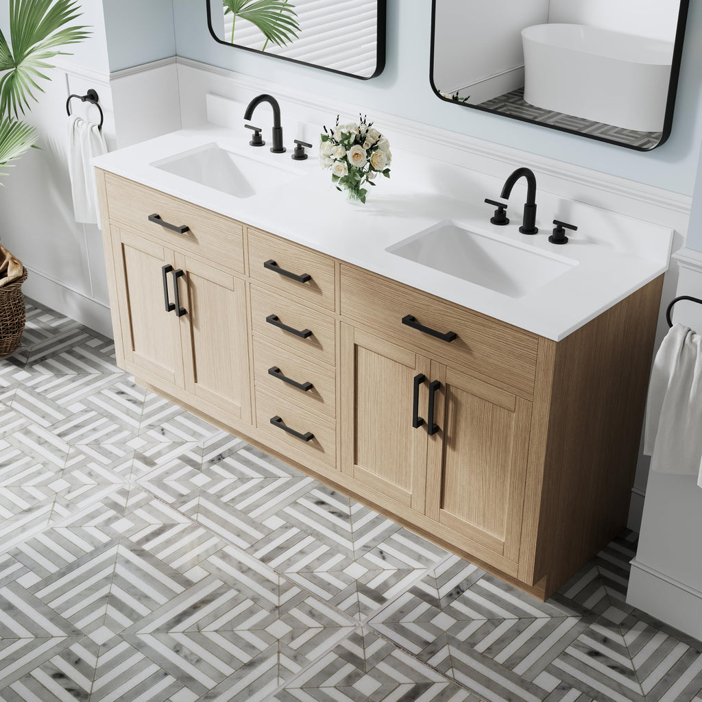WELLFOR 36-Inch Bathroom Vanity with Sink W/ 2 Doors & 4 Drawers & 1 Flip Drawer,Navy Blue Vanity W/Matte Black Handles