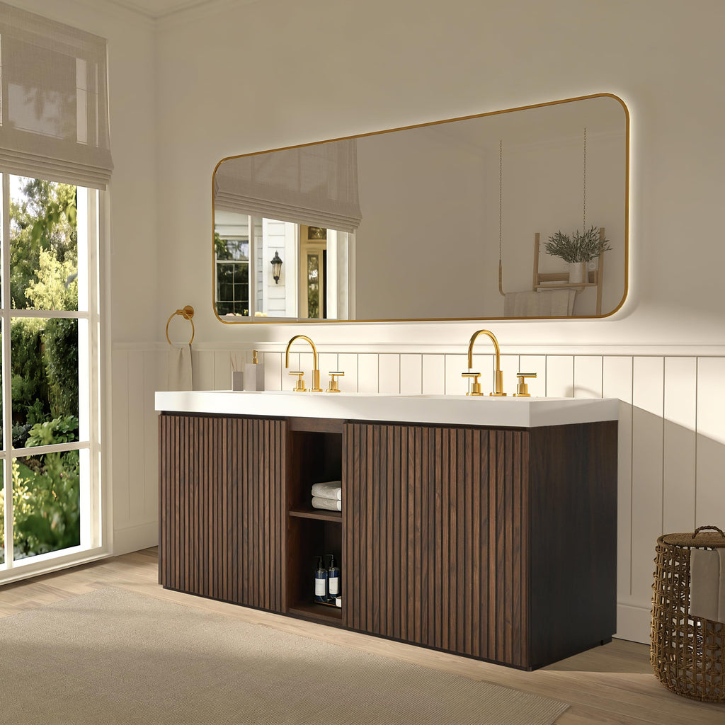 36â Modern Bathroom Vanity with Black Sink, Smoked Brown