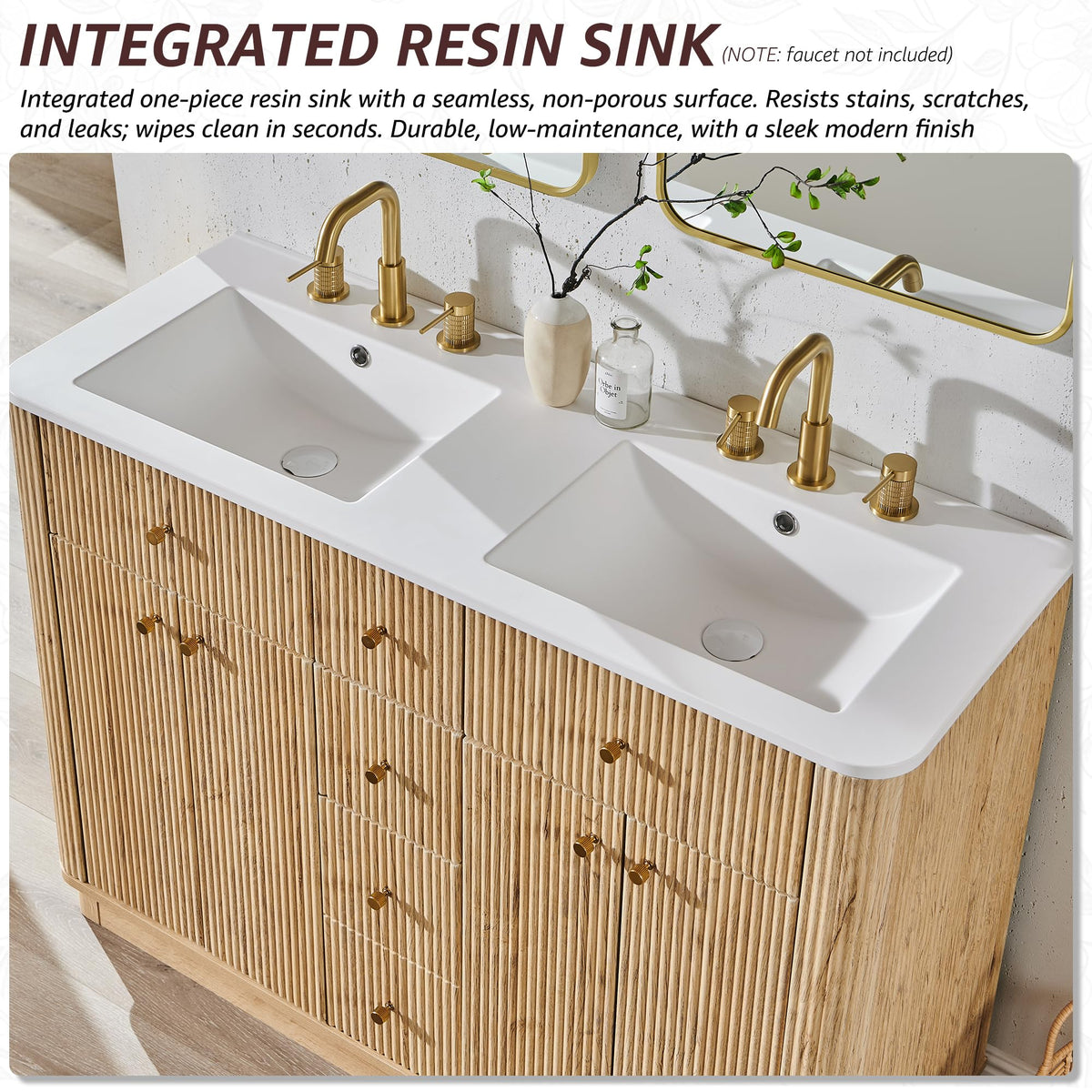 T4TREAM 36" Fluted Bathroom Vanity with Single Sink, Natural Oak
