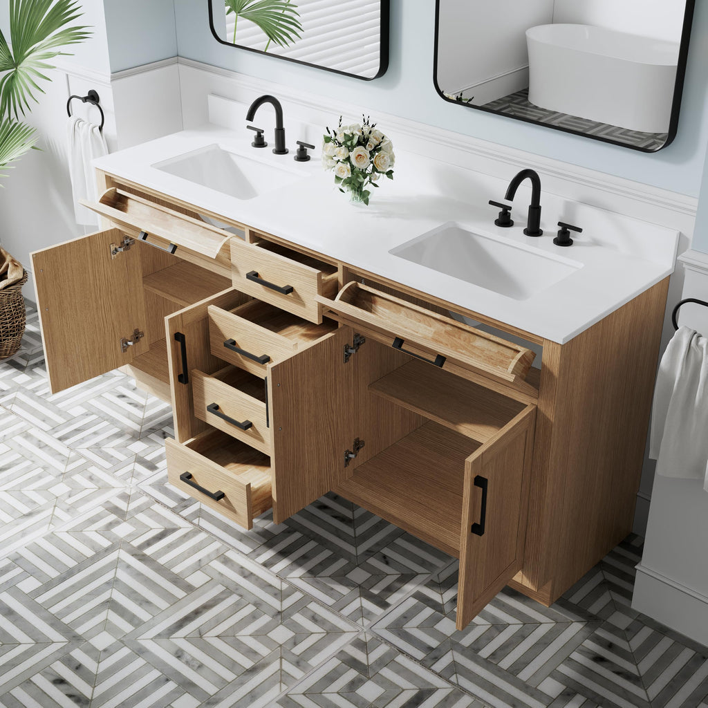 WELLFOR 36-Inch Bathroom Vanity with Sink W/ 2 Doors & 4 Drawers & 1 Flip Drawer,Navy Blue Vanity W/Matte Black Handles