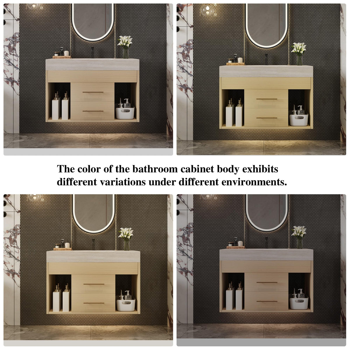 Glintee 40" Floating Bathroom Vanity & Sintered Stone Top, Black