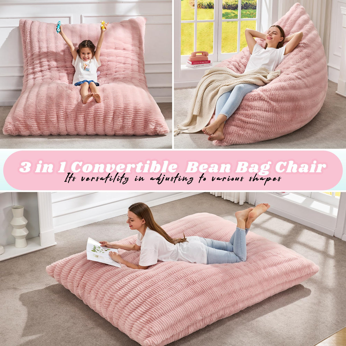 Hobestluk Adult Bean Bag Chair 3 in 1 Convertible Large Bean Bag Sofa