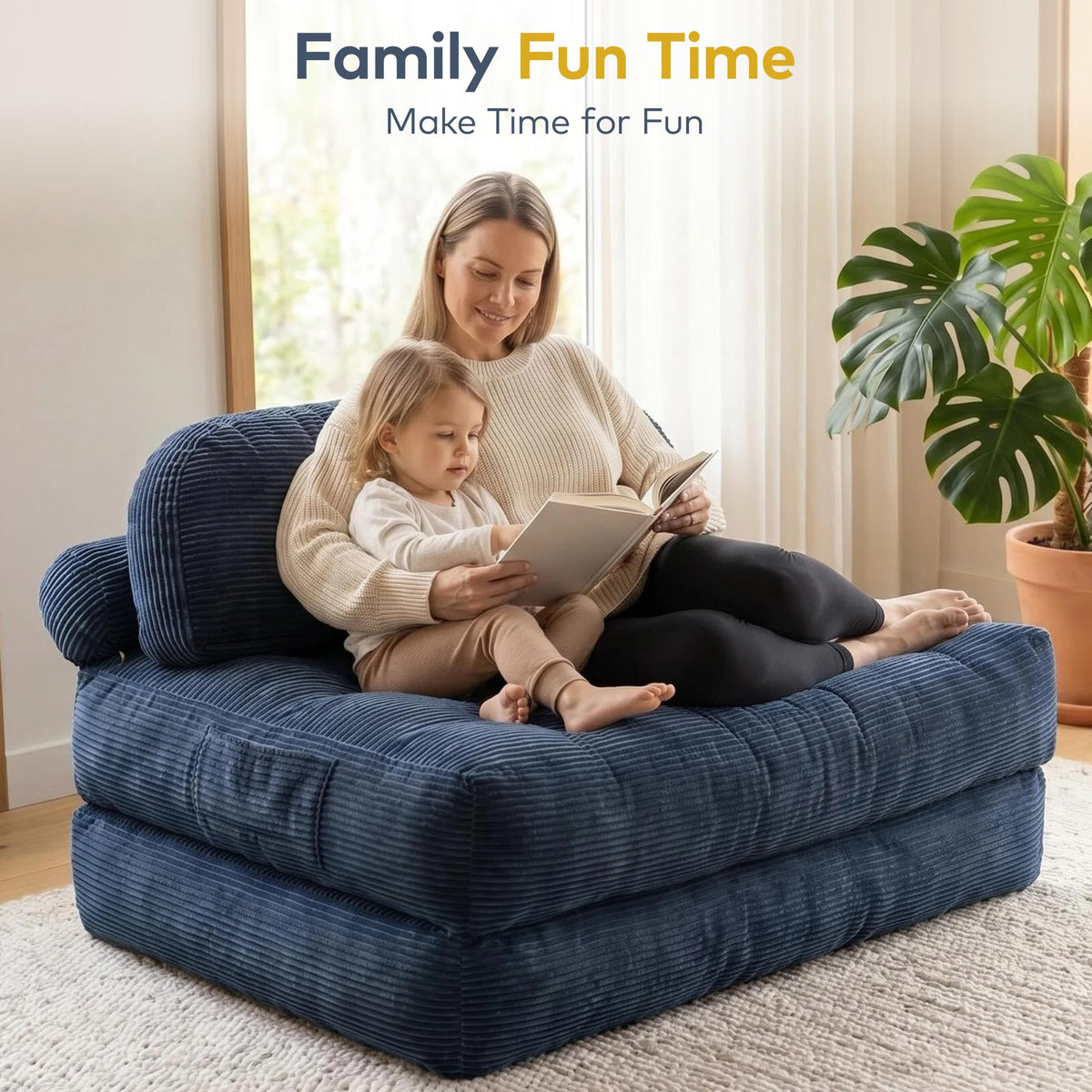 Convertible Corduroy Floor Sofa, 3-in-1 Folding Lazy Sofa Bed with Adjustable Backrest, Soft Bean Bag Chair Lounger for Living Room, Bedroom, Guest Room, Oversized Sleeper Chair