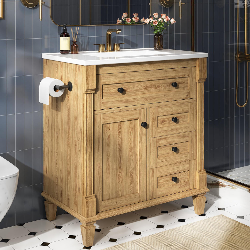 LIKIMIO 36 Inch Bathroom Vanity with Sink, Adjustable Solid Wood Legs