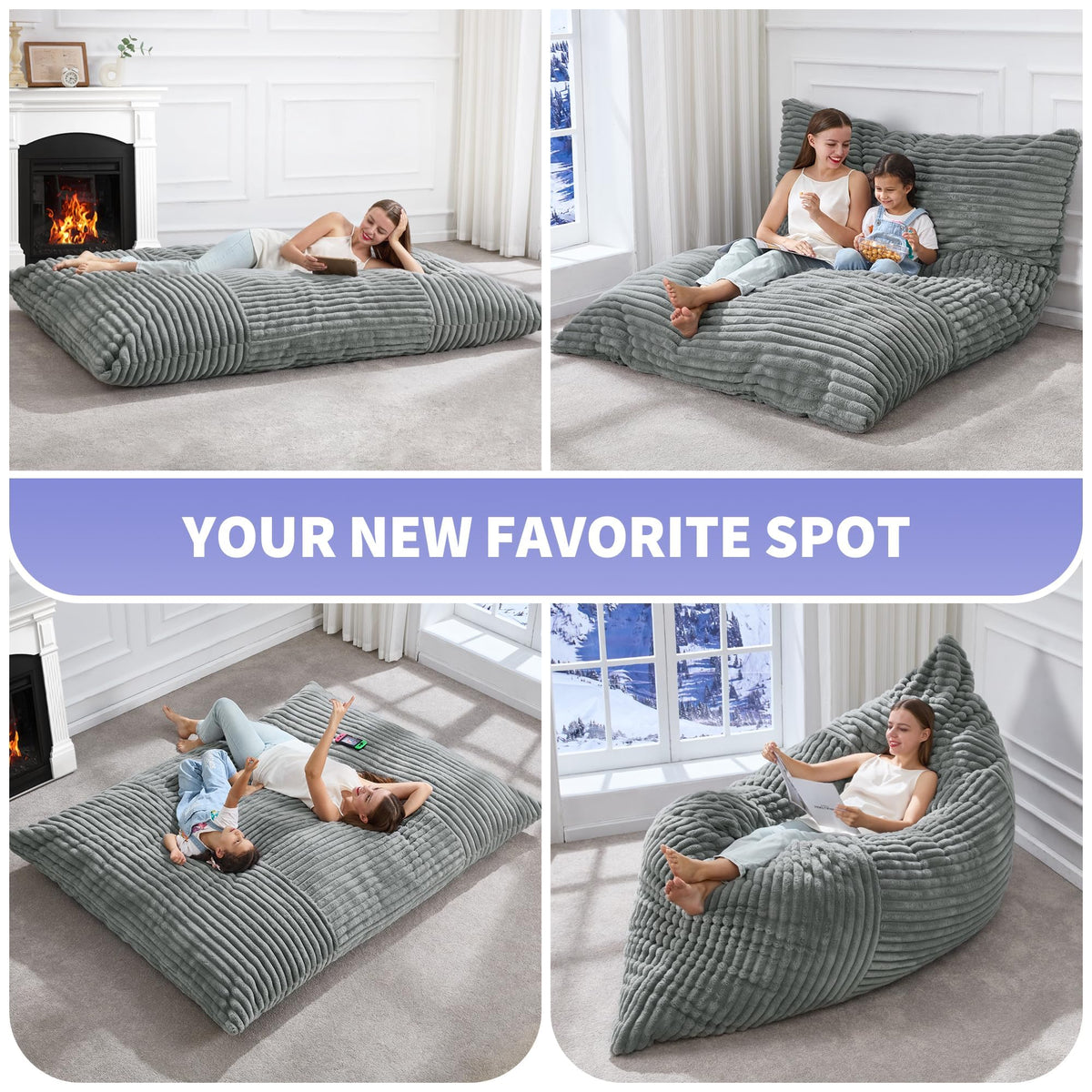 Hobestluk Adult Bean Bag Chair 3 in 1 Convertible Large Bean Bag Sofa