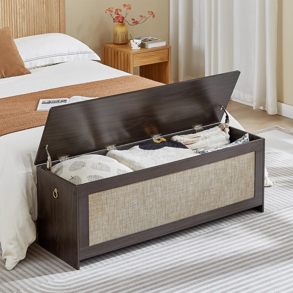 51.2" Storage Chest Extra Large, Rattan Storage Bench,(Cherry Brown