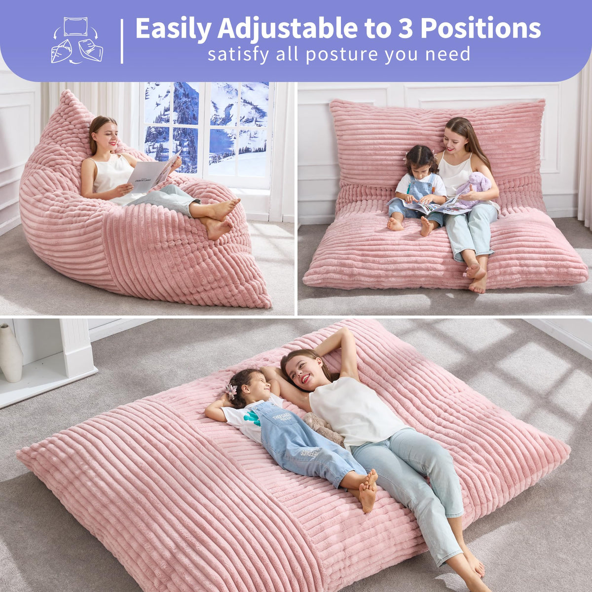 Hobestluk Adult Bean Bag Chair 3 in 1 Convertible Large Bean Bag Sofa