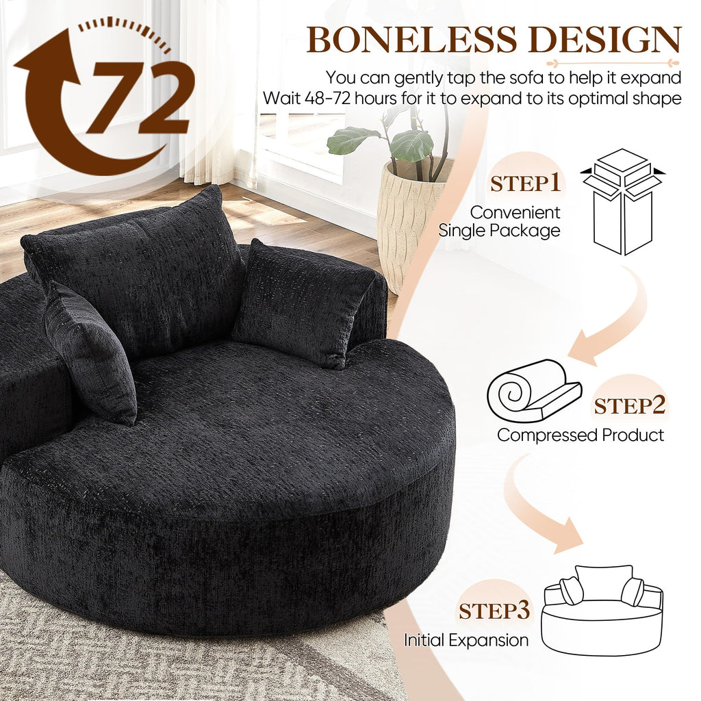 Oversized Round Chaise Longue Chair Indoor, Modern 55-inch Upholstered Corduroy Deep Seat Circle Single Cloud Lounge Floor Sofa Chair for Living Room, Bedroom Apartment, Beige
