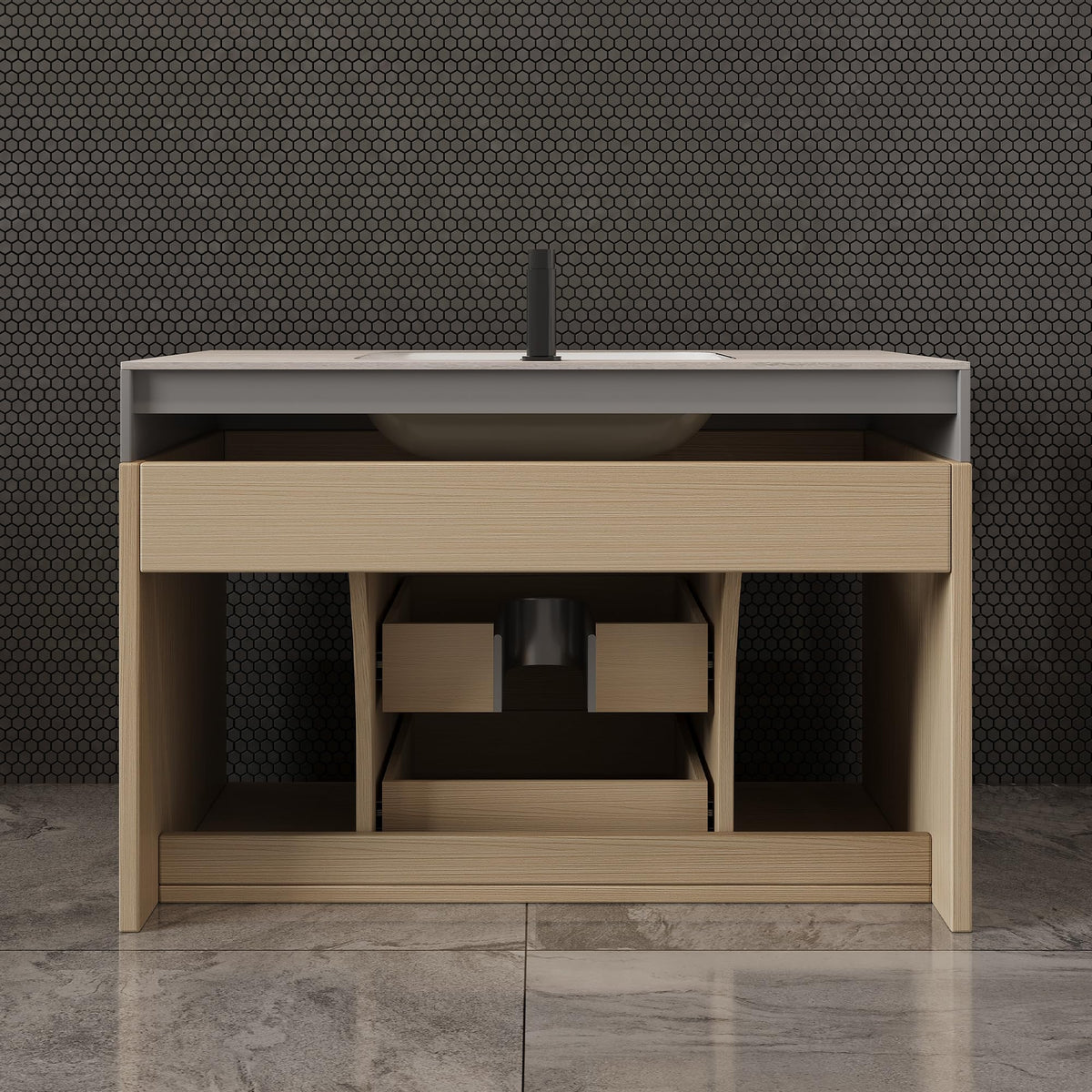 Glintee 40" Floating Bathroom Vanity & Sintered Stone Top, Black