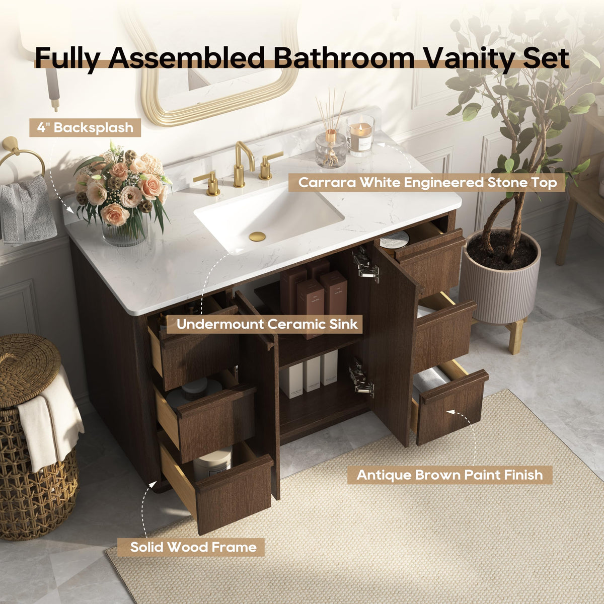 48 Inch Bathroom Vanity with Sink, Fully Assembled, Green